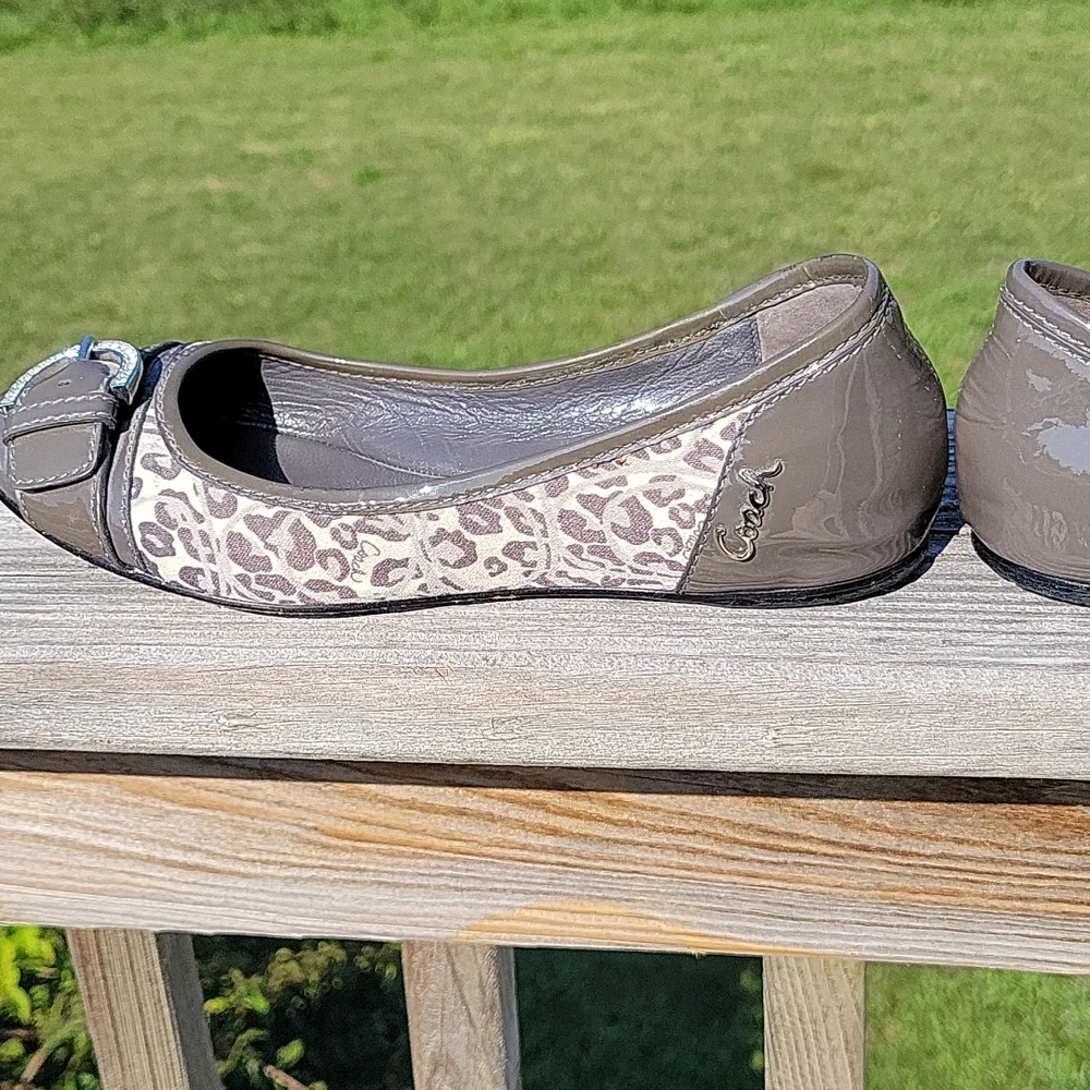 Coach Taupe Leather & Patent Ballet Flats with Buckle